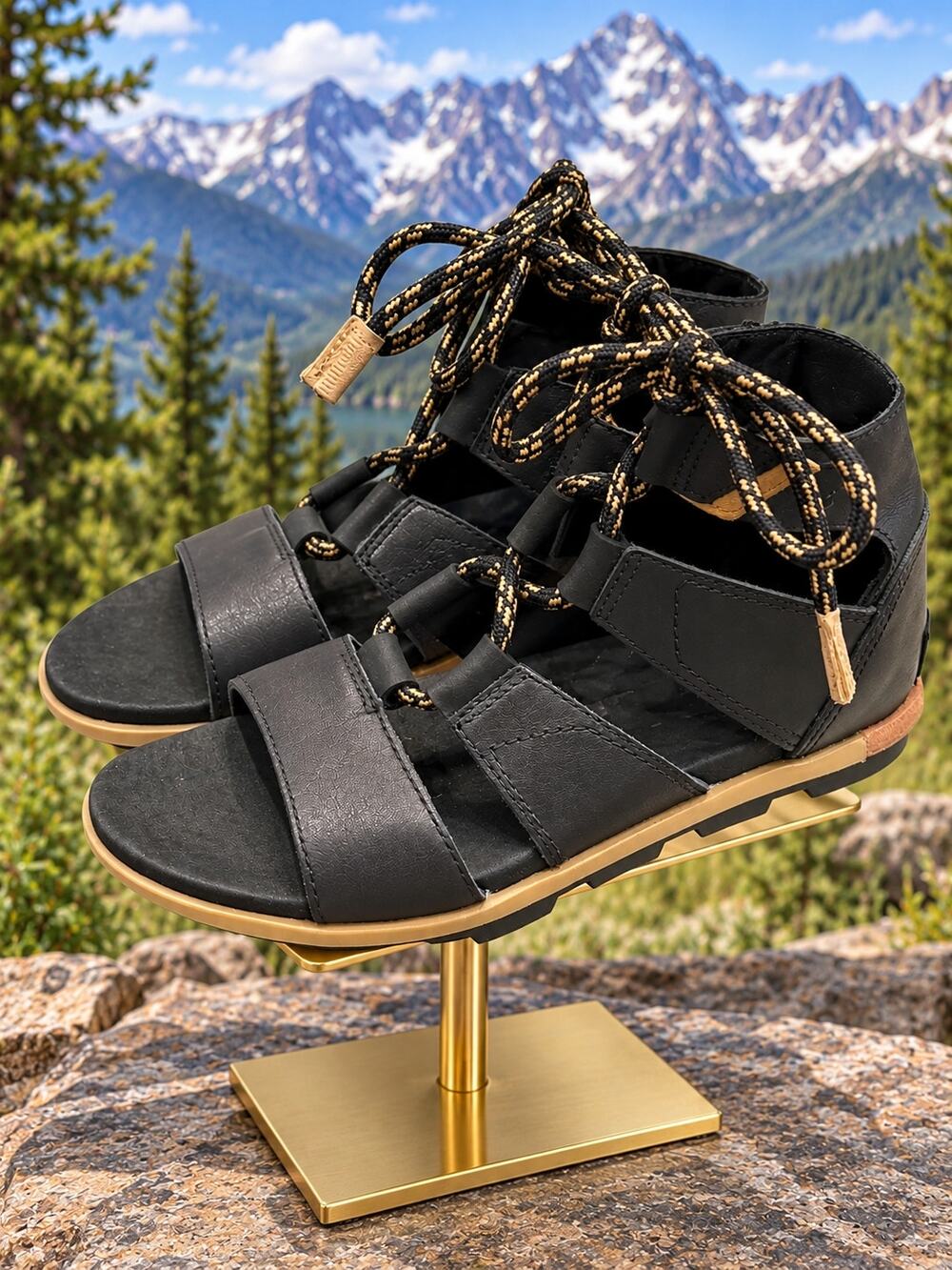 Sorel Torpeda Lace II Black Sahara Leather Sandals Women’s Size 6